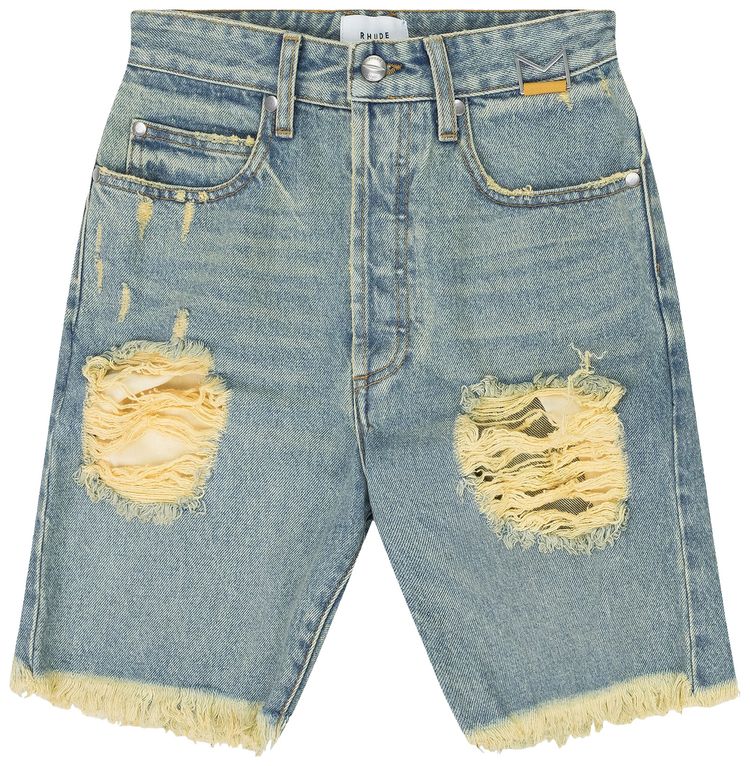 Rhude Distressed Denim Shorts Blue