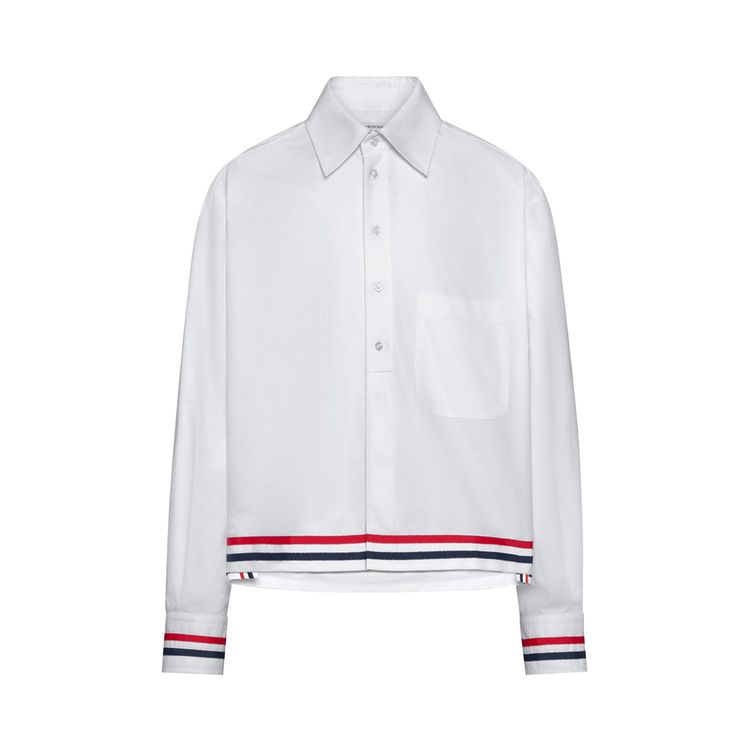 Thom Browne Long Sleeve Oxford Straight Fit Rugby Shirt White