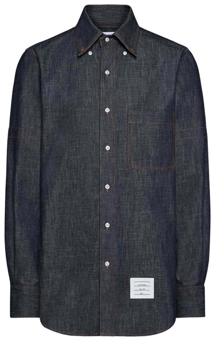 Thom Browne Long Sleeve Denim Straight Fit Shirt Navy
