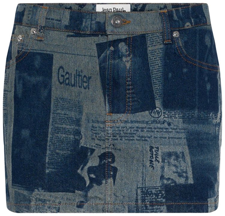 Jean Paul Gaultier Mini Skirt With Newspaper Print IndigoBeige