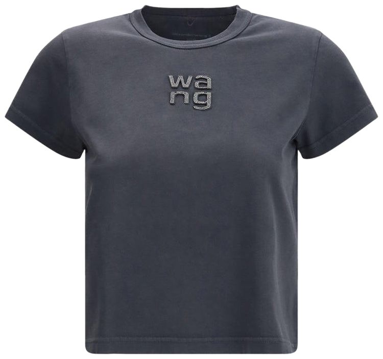 Alexander Wang Shrunken Tee with Hotfix Logo Washed Black