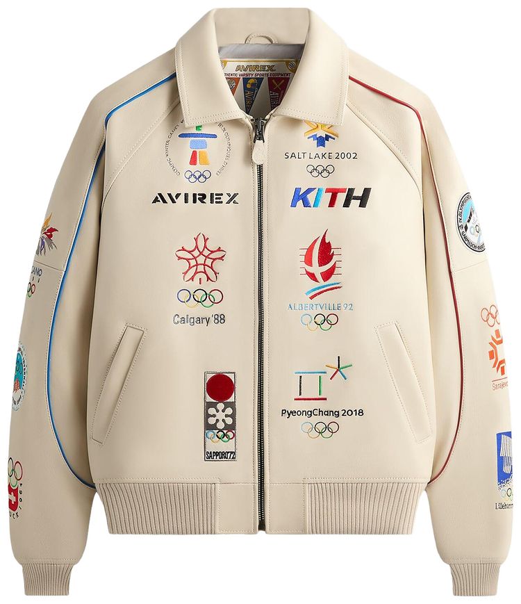 Kith x Avirex For Olympics Heritage Leather Bomber Jacket Tofu