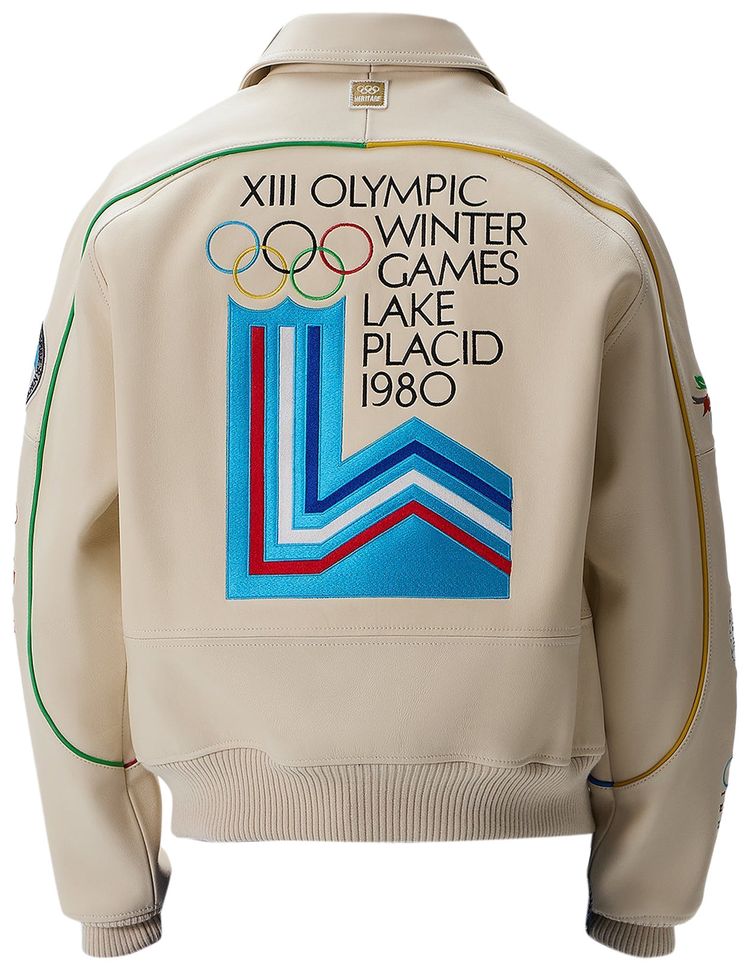 Kith x Avirex For Olympics Heritage Leather Bomber Jacket Tofu