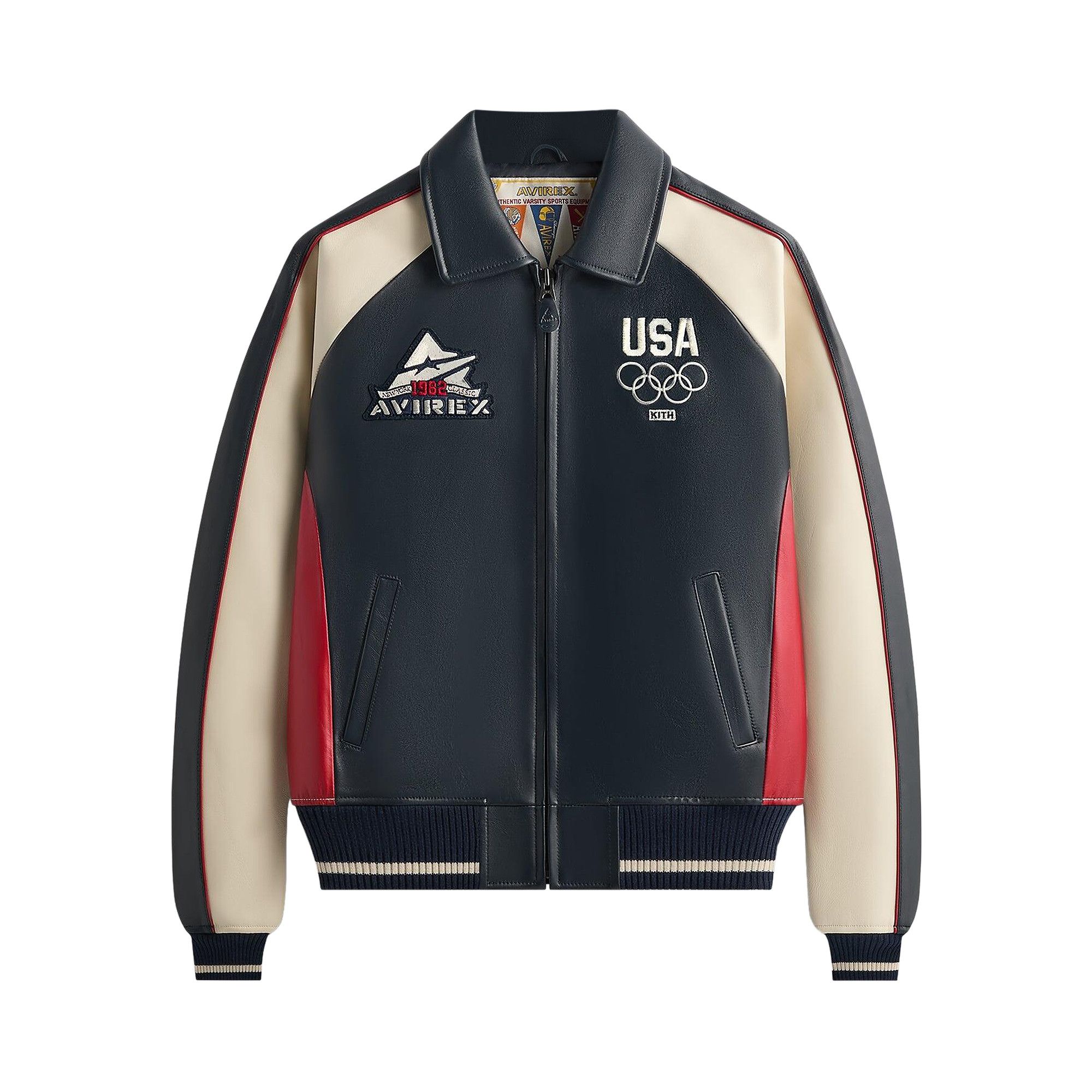 Buy Kith x Avirex For Team USA Leather Bomber Jacket 'Navy