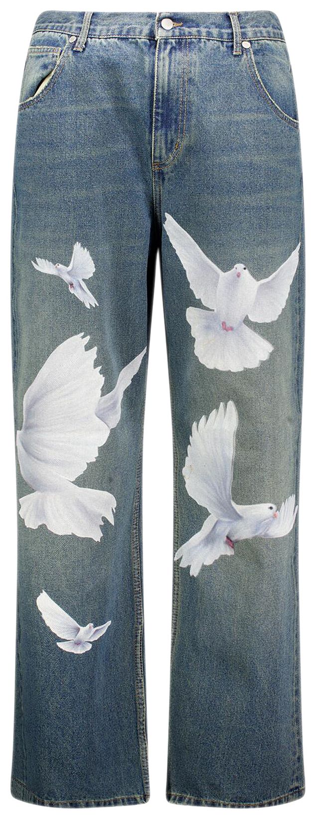 3PARADIS Freedom Doves Straight Fit Denim Jeans Washed Blue