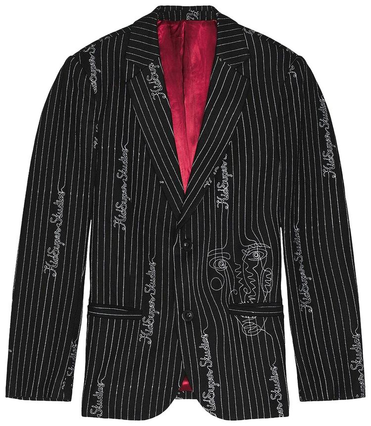 KidSuper Embroidered Pinstripe Suit Top Black