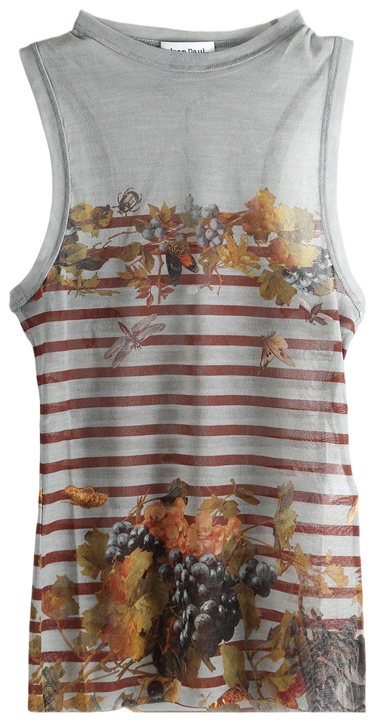Jean Paul Gaultier Printed Mariniere Grape Mesh Tank Top Light BlueMulticolor