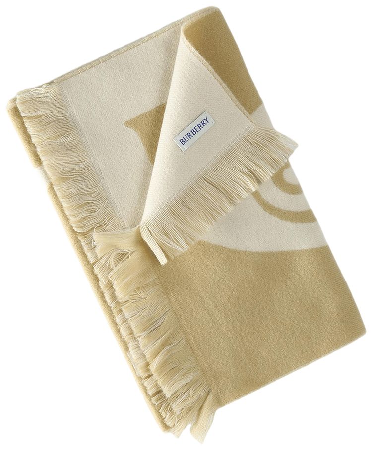 Burberry MU Text Logo Wool Scarf Sand