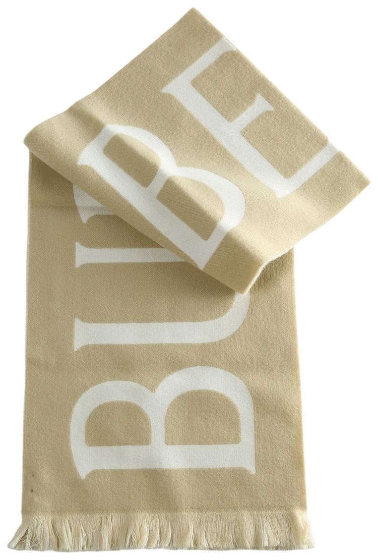 Burberry MU Text Logo Wool Scarf Sand