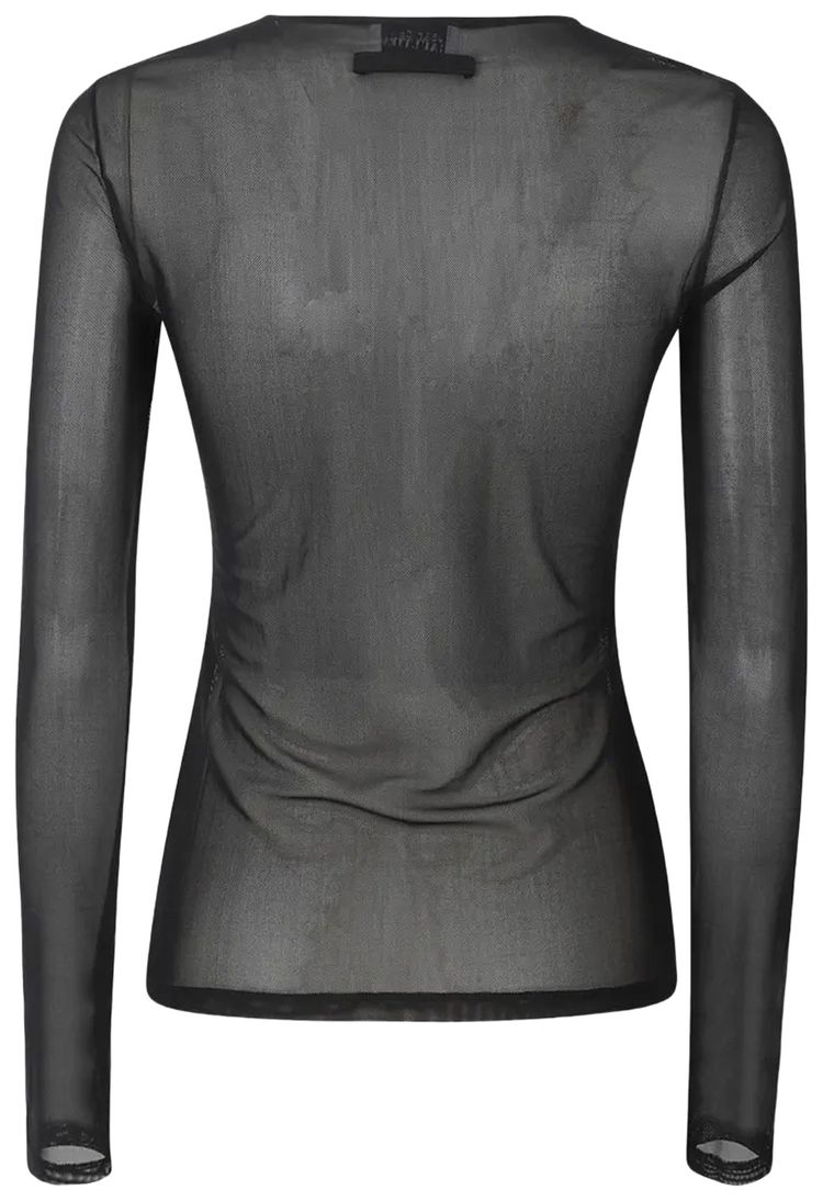 Jean Paul Gaultier Embroidered Mesh Crewneck Long Sleeve Top Black