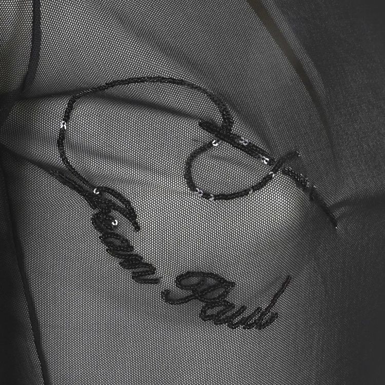 Jean Paul Gaultier Embroidered Mesh Crewneck Long Sleeve Top Black