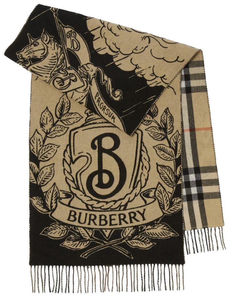 Burberry MU Wide Reversible Stormy Knight Scarf Sand