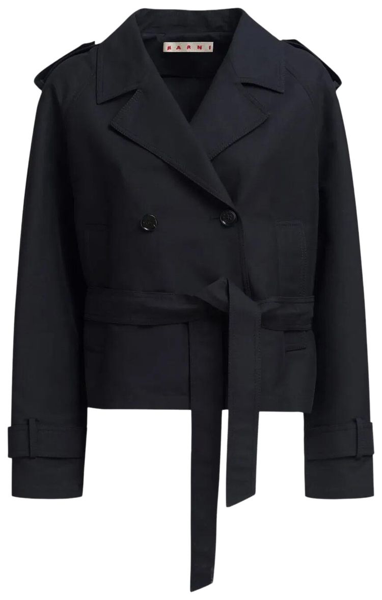 Marni Cropped Double Breasted Leather Trench Black