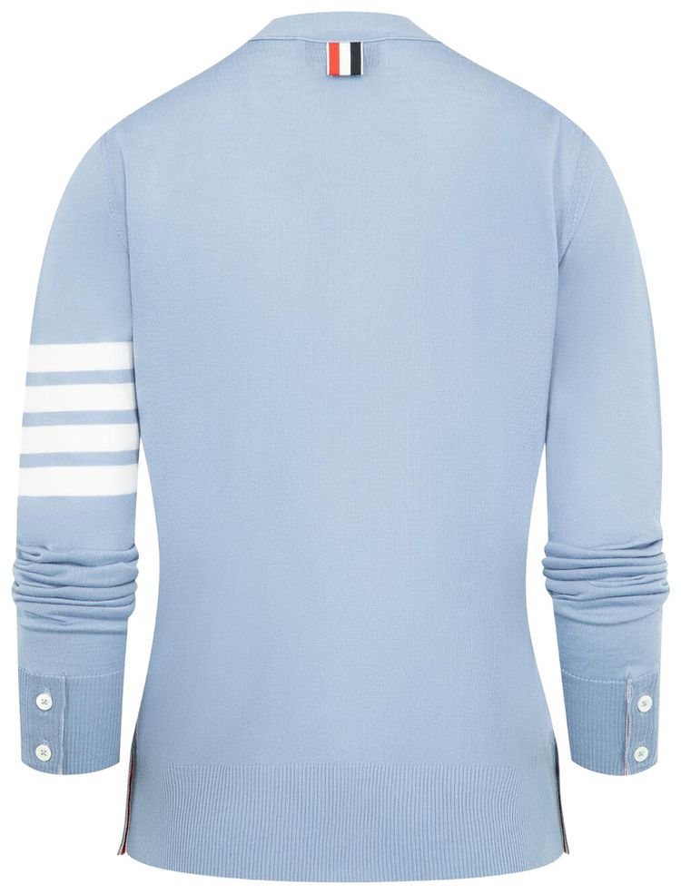 Thom Browne Merino Wool Relaxed Fit V Neck Cardigan Light Blue