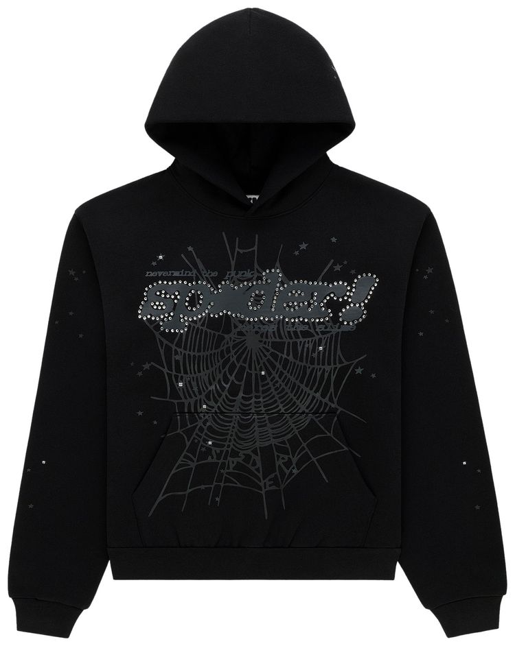 Sp5der Rhinestone Punk V2 Hoodie Black