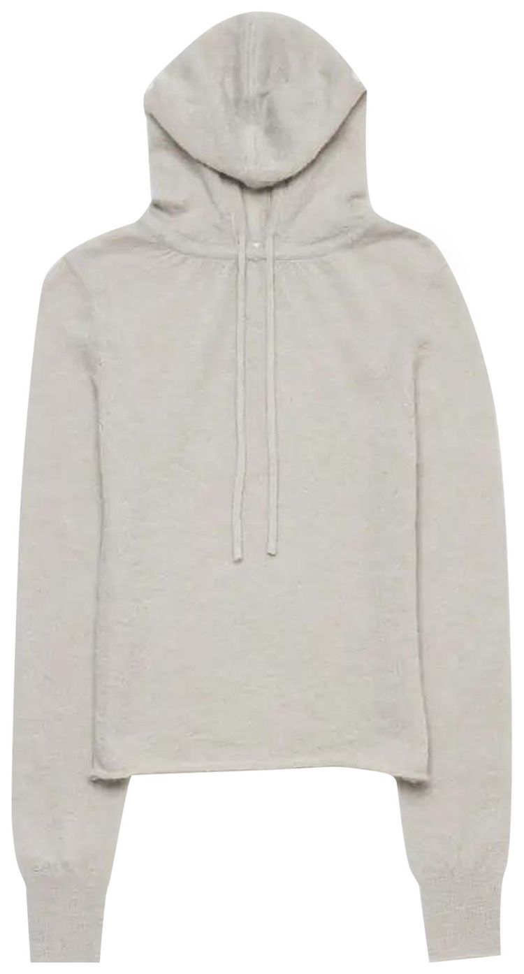 Amomento Sheer Drawstring Knit Hoodie Light Grey