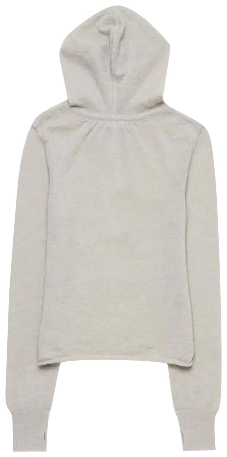 Amomento Sheer Drawstring Knit Hoodie Light Grey