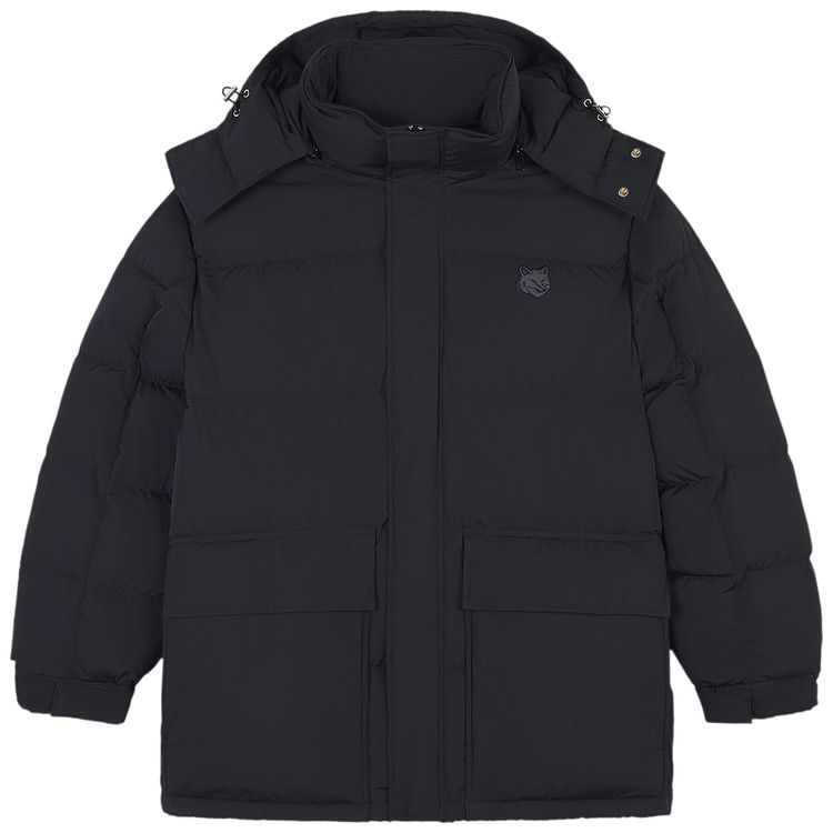 Maison Kitsune Nylon Tonal Fox Head Patch Hooded Puffer Black
