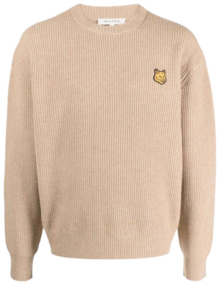 Maison Kitsune Tonal Fox Head Patch Comfort Ribbed Jumper Beige