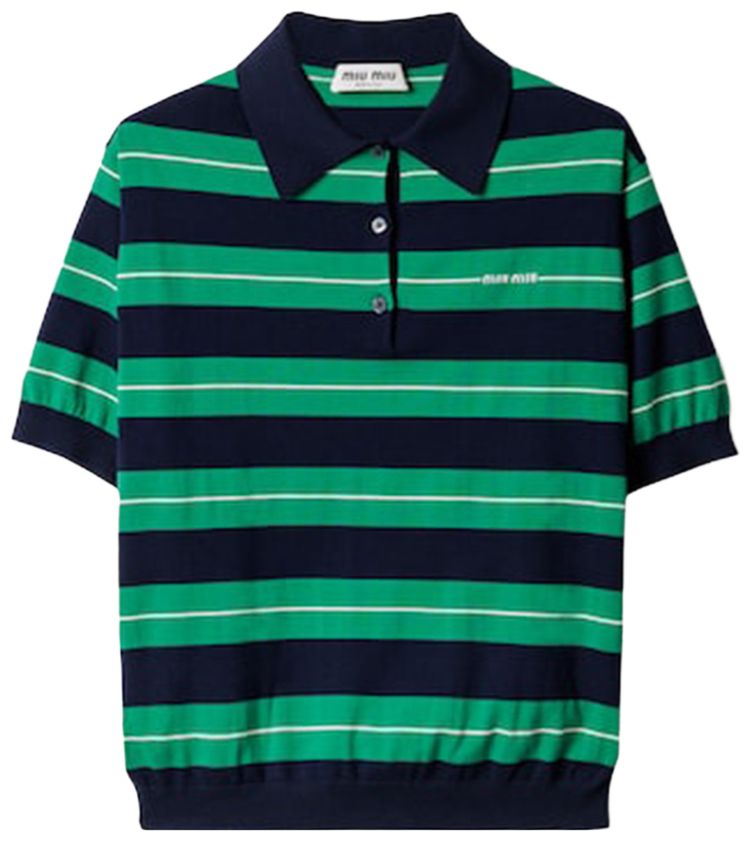 Miu Miu Cotton Knit Polo Shirt BluVerde