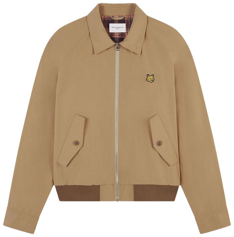 Maison Kitsune Technical Cotton Gabardine Harrington Jacket Beige