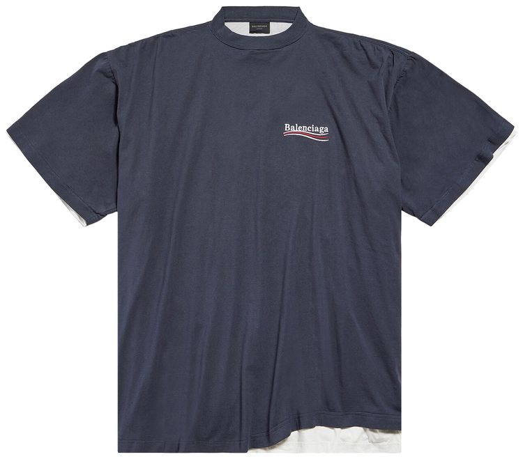 Balenciaga Double T Shirt Marine BlueWhiteRed