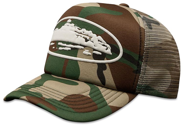 Corteiz Island Puff Print Trucker Hat Woodland Camo