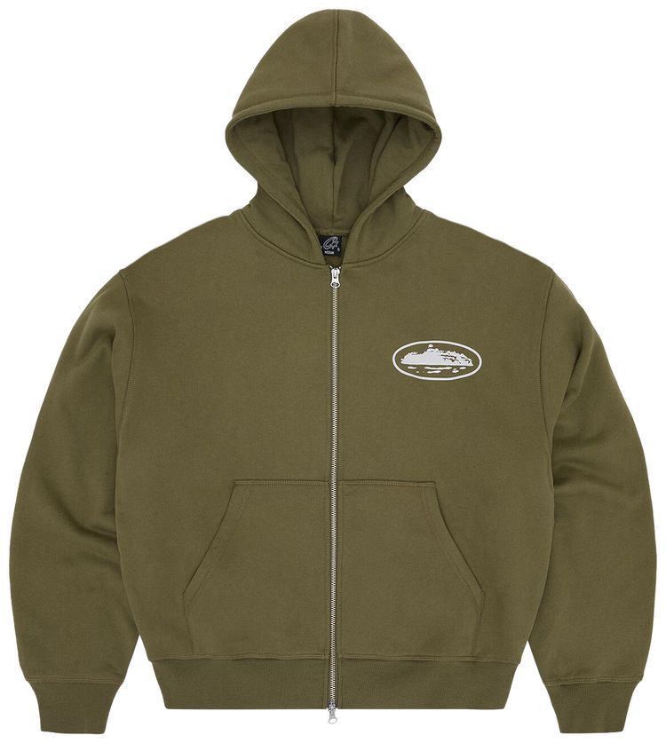 Corteiz Island Puff Print Zip Hoodie Olive