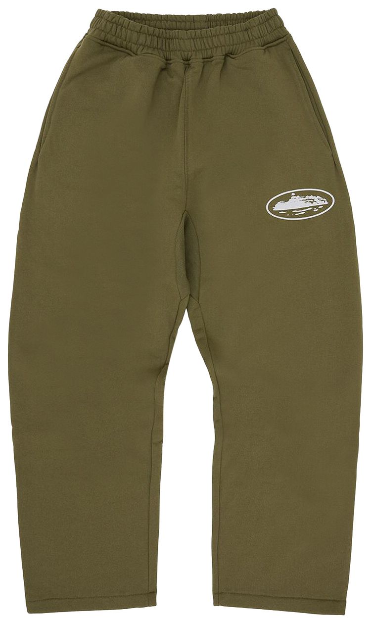 Corteiz Island Puff Print Open Hem Sweatpant Olive