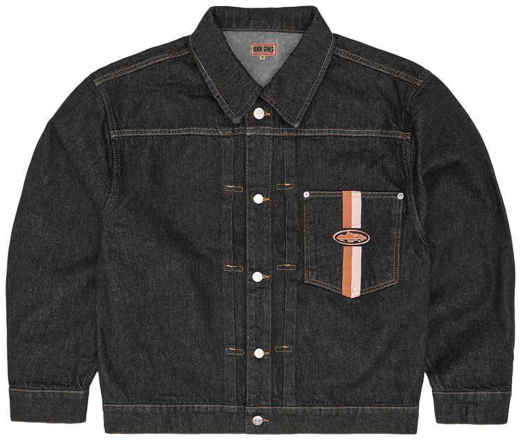 Corteiz Dual Stripe Denim Jacket Washed Black