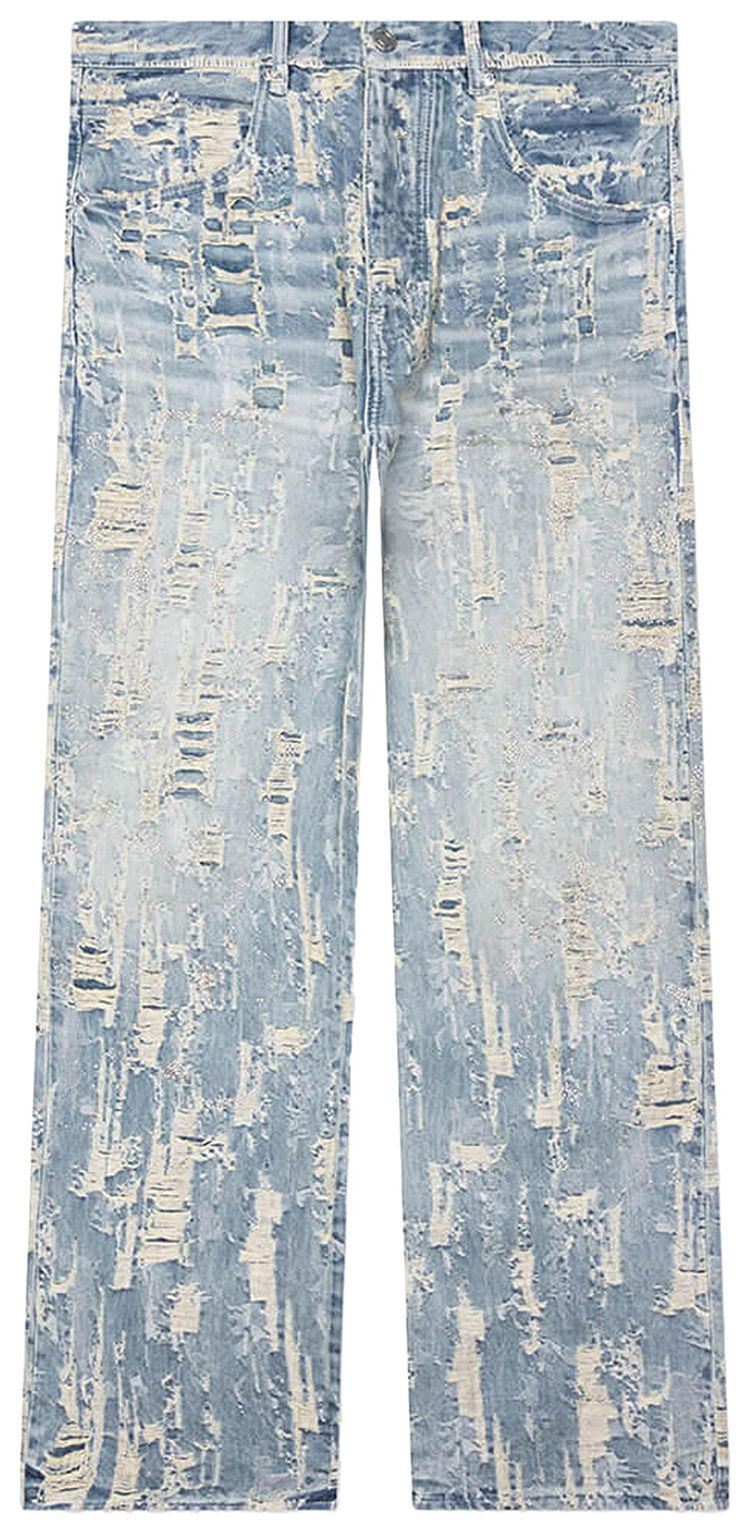 PURPLE BRAND Bead Splatter Destroy Light Indigo