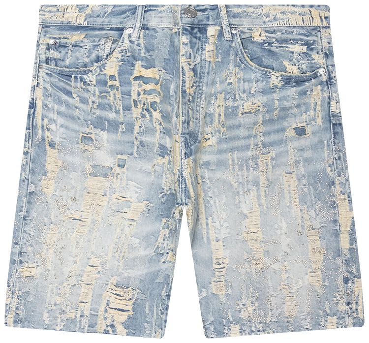 PURPLE BRAND Bead Splatter Destroy Shorts Light Indigo