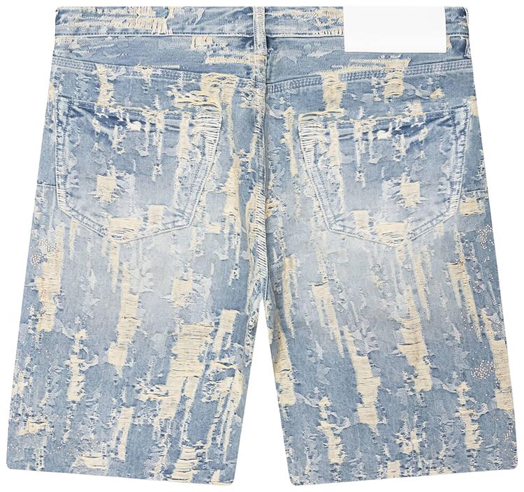 PURPLE BRAND Bead Splatter Destroy Shorts Light Indigo
