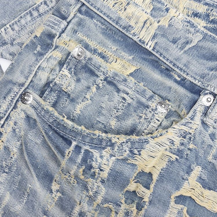 PURPLE BRAND Bead Splatter Destroy Shorts Light Indigo