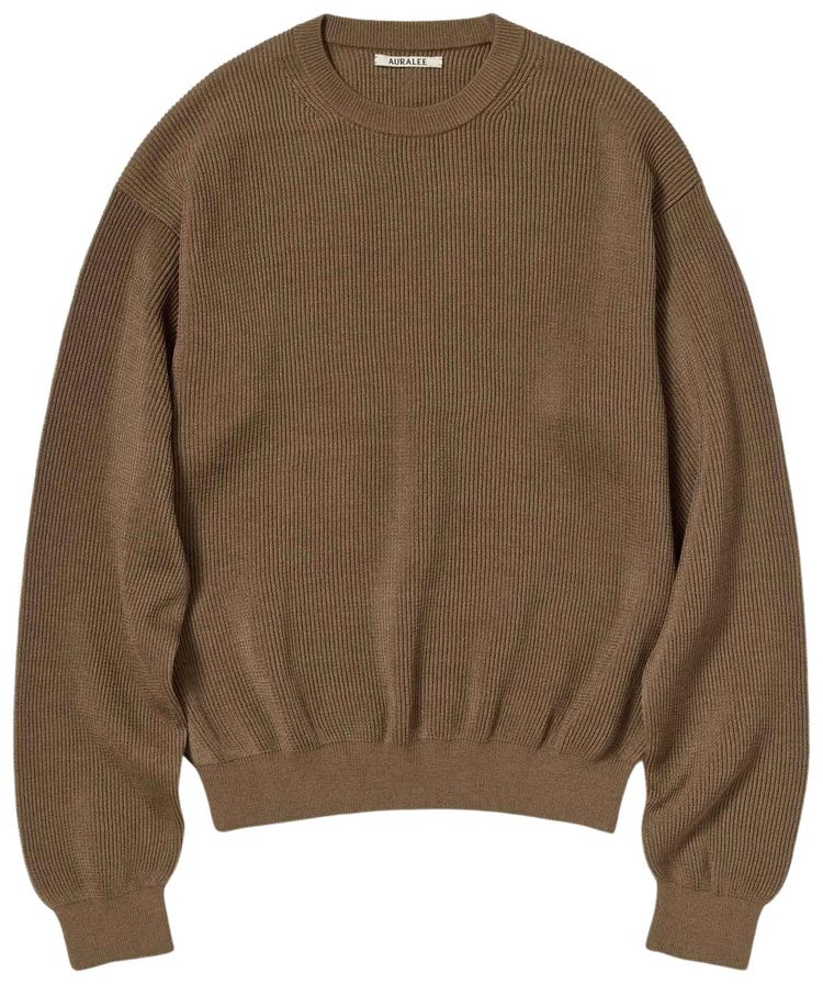 Auralee Flat Yarn Rib Knit Pullover Light Brown