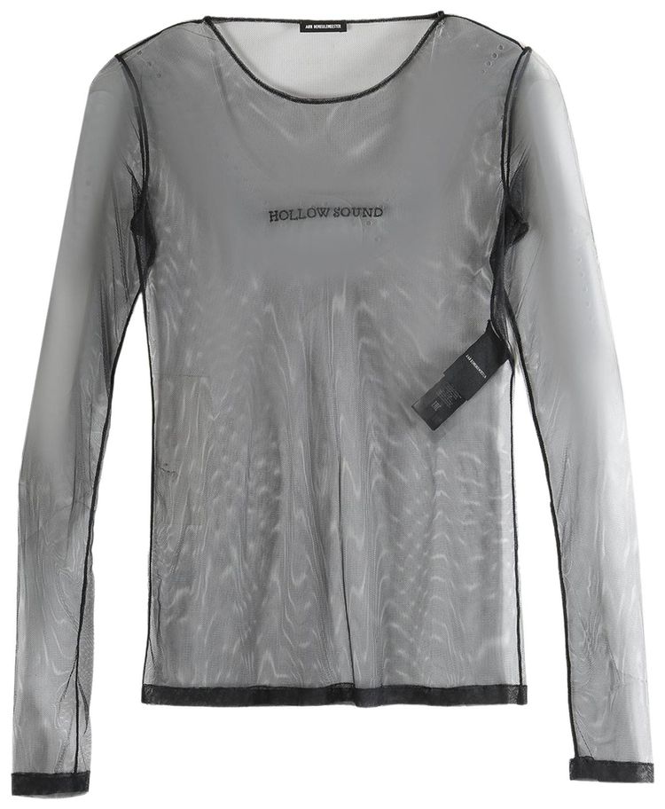 Ann Demeulemeester H0Llow Sound Embroidery Fiene Slim Fit Long Sleeve T Shirt Black