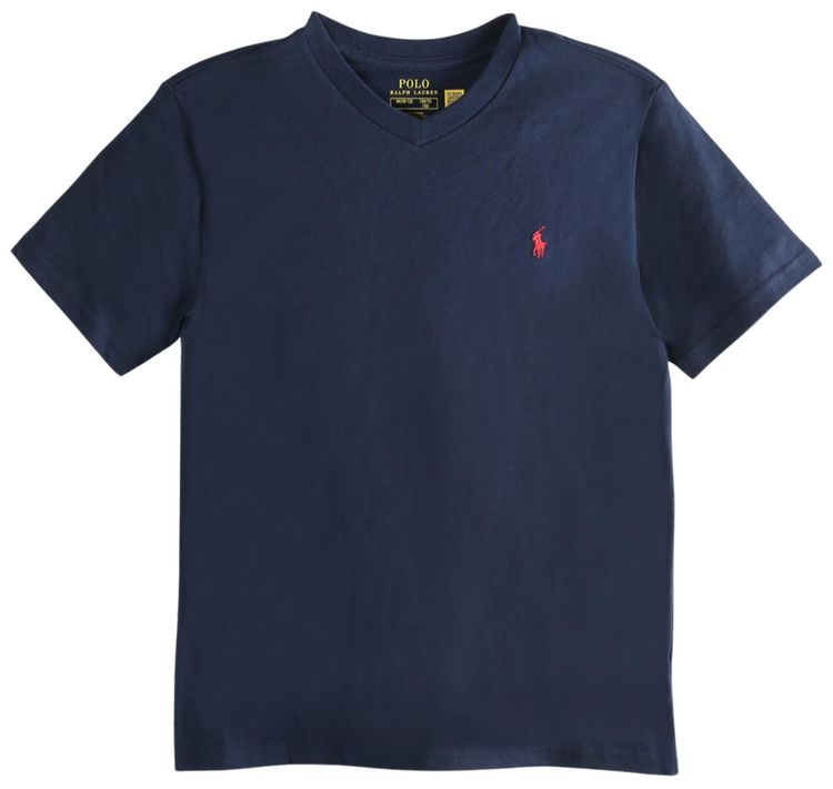 Polo by Ralph Lauren Short Sleeve Cotton Jersey V Neck T Shirt Cruise Navy