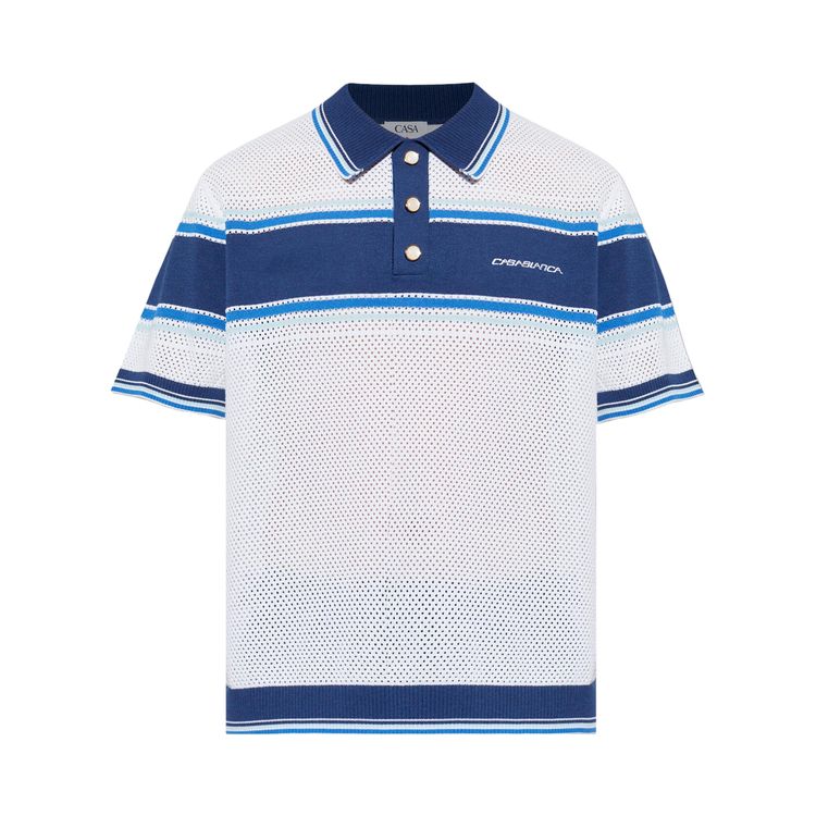 Casablanca Mesh Stripe Polo White