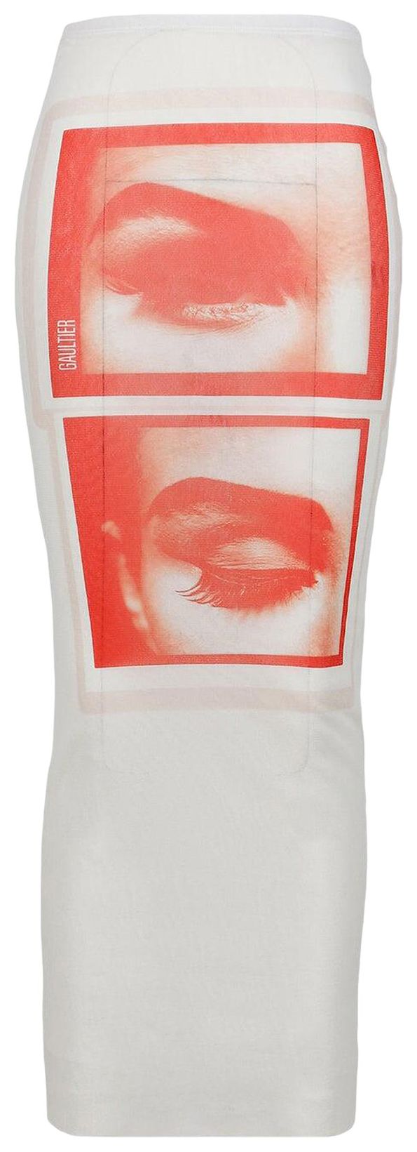 Jean Paul Gaultier Re Edition Mesh Long Skirt Printed Eyes And Lips WhiteRedLight Orange