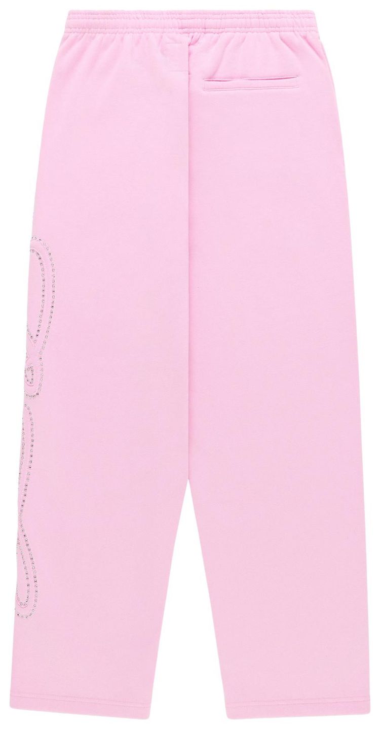 Sp5der Rhinestone Script Wide Leg Sweatpant Light Pink