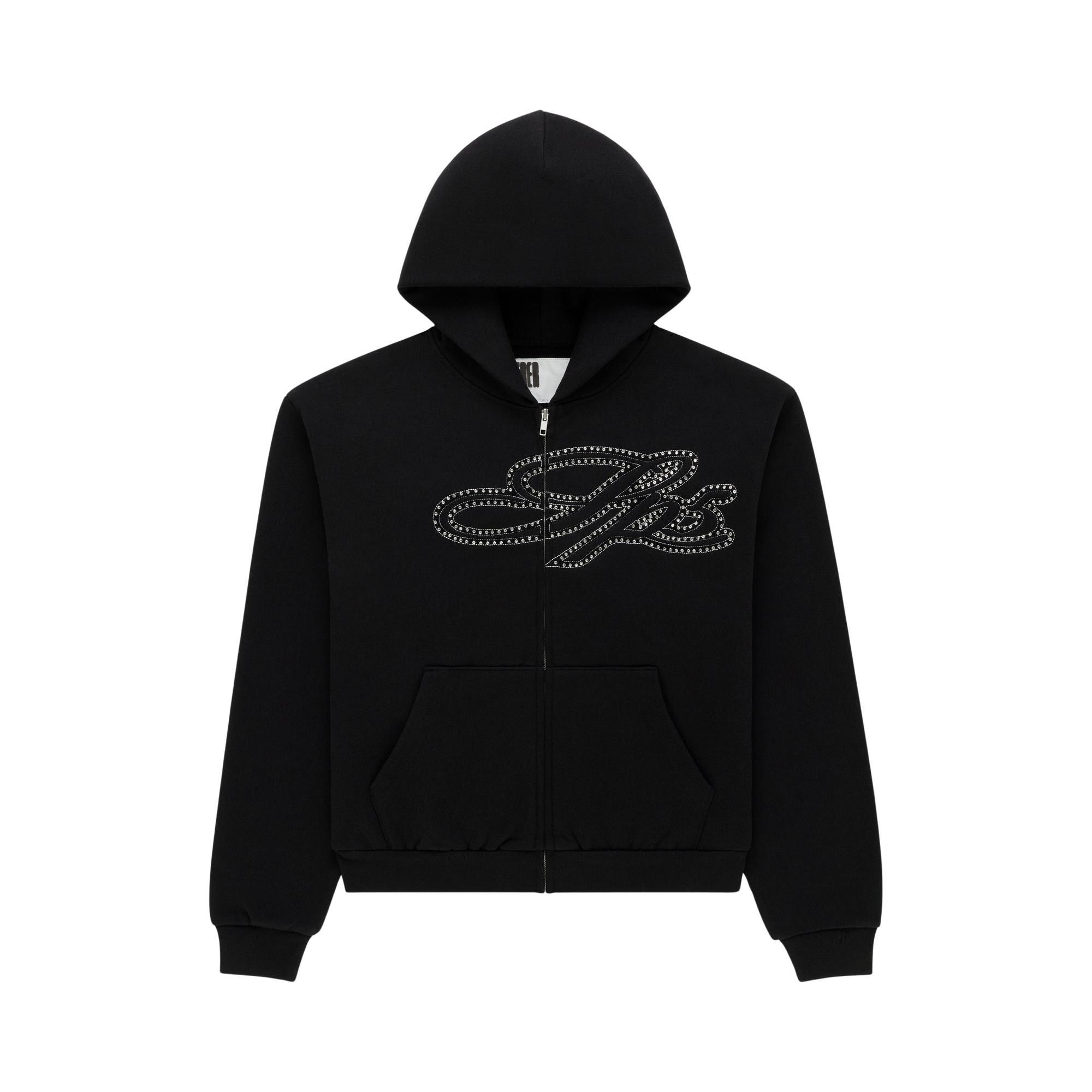 Buy Sp5der Rhinestone Script Full Zip Hoodie 'Black