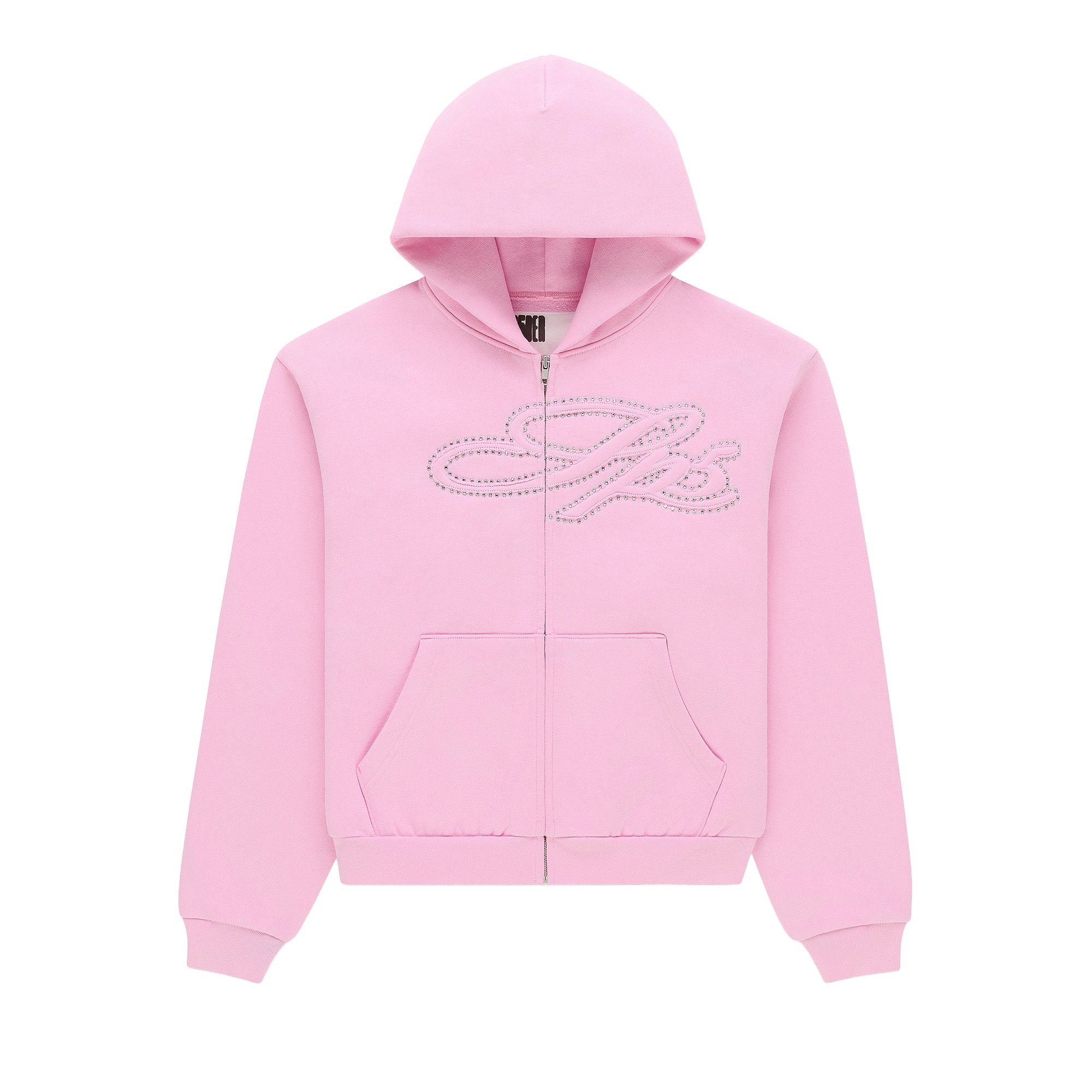 Buy Sp5der Rhinestone Script Zip Hoodie 'Light Pink