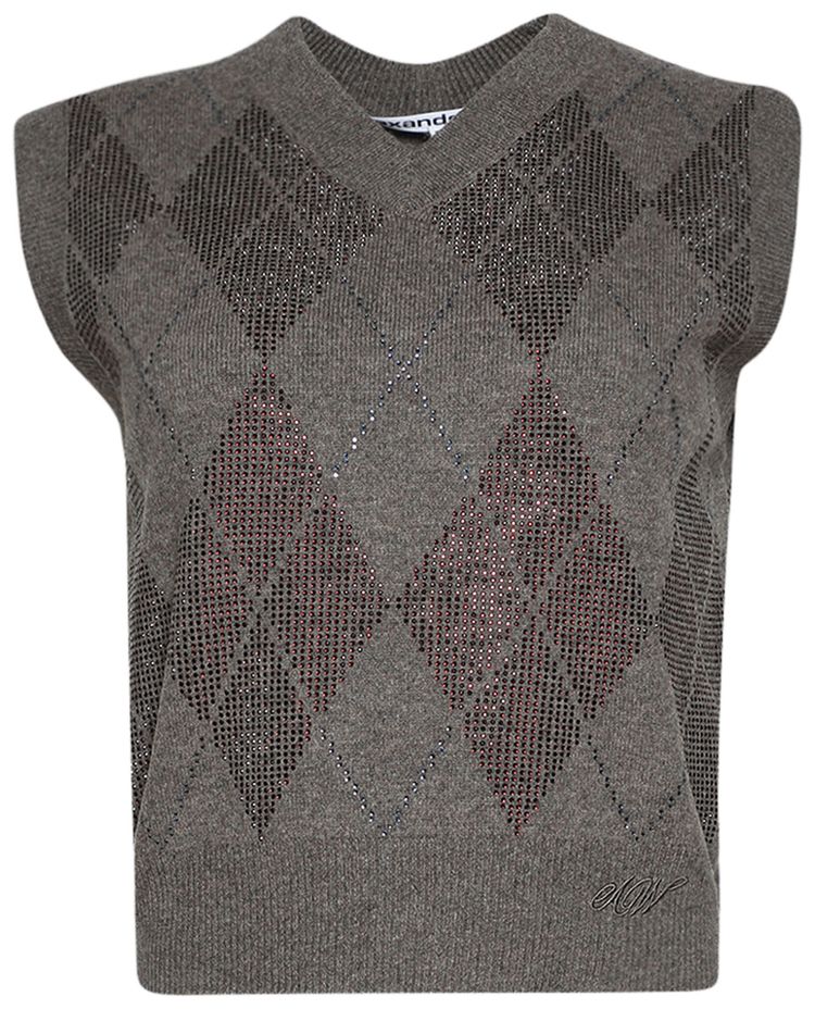 Alexander Wang V Neck Vest With Argyle Crystal Hotfix Brown