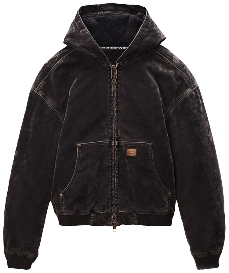 Alexander Wang Flocked Oversized Carpenter Hoodie Weathered Grey