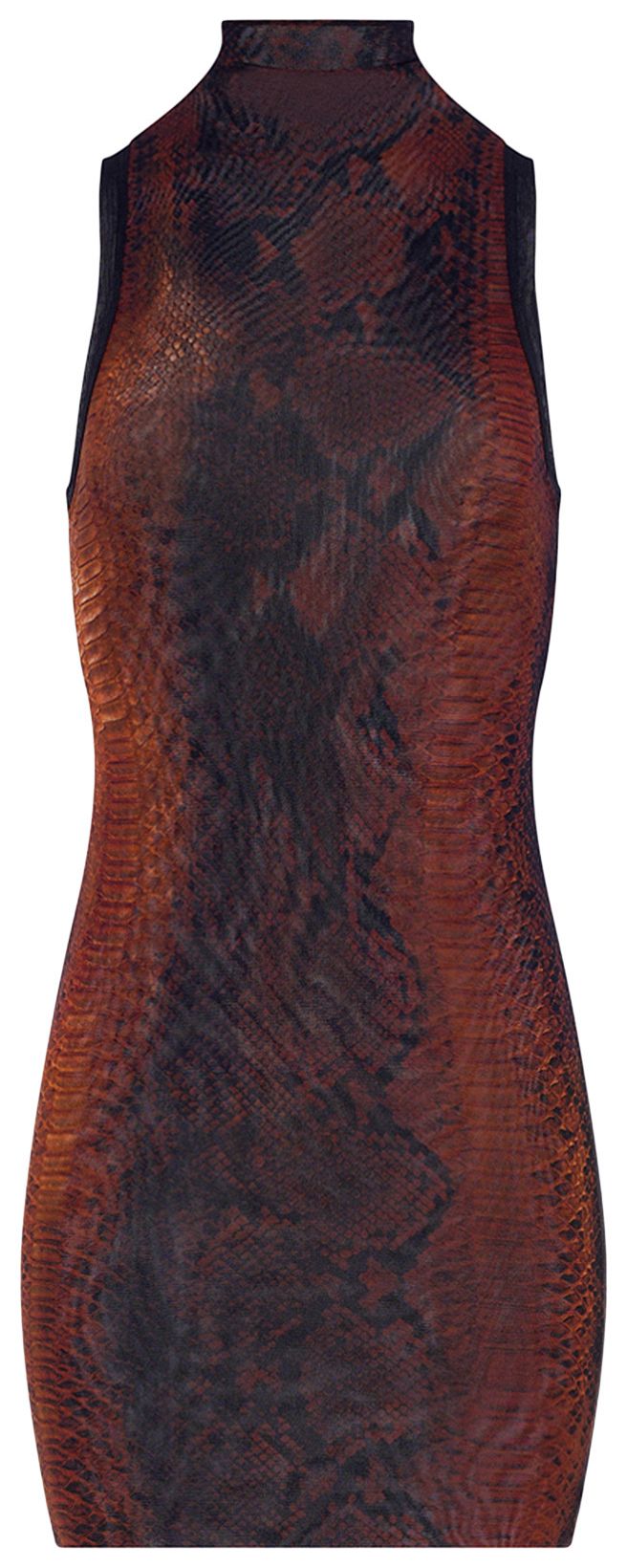 Jean Paul Gaultier Mesh High Neck Short Dress Printed Python BrownBlack
