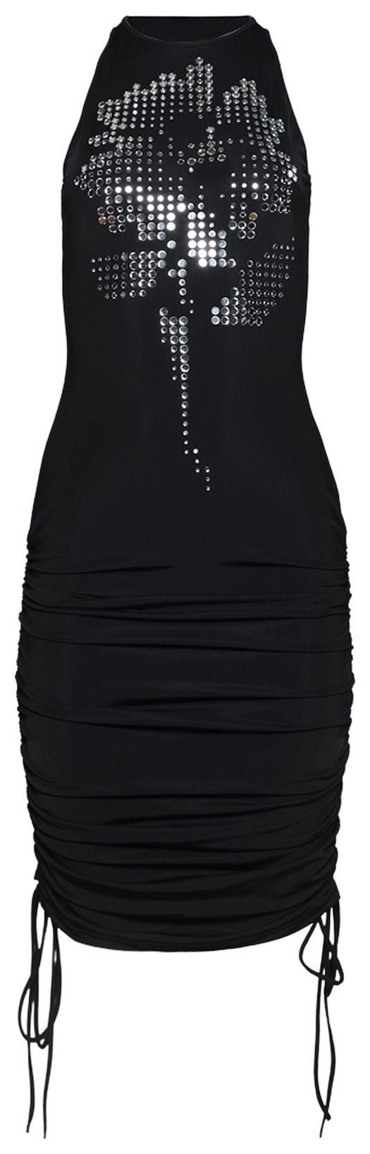 David Koma Mirrored Flower Hotfix Ruched Mini Dress BlackSilver