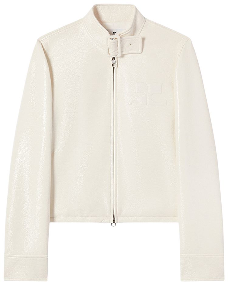 Courreges City Zipped Vinyl Jacket Light Bones