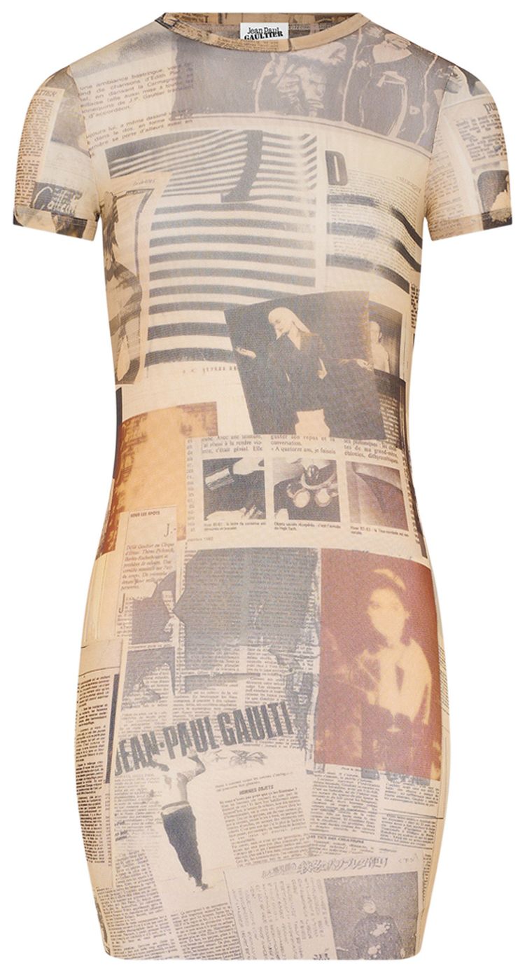 Jean Paul Gaultier Mesh Short Dress Printed Journal EcruLight GreyRed