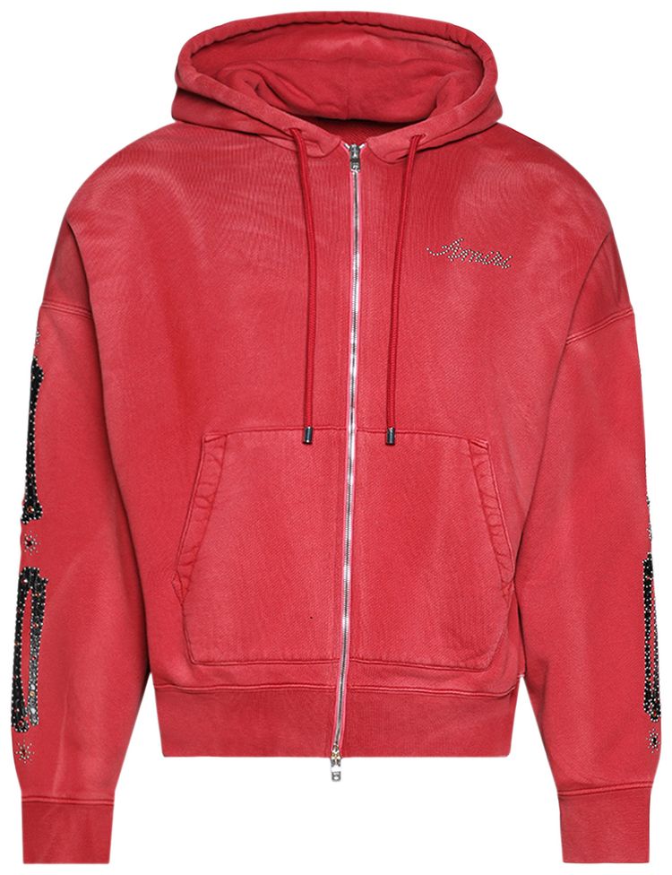 Amiri Bones Studded Zip Hoodie Red Rose