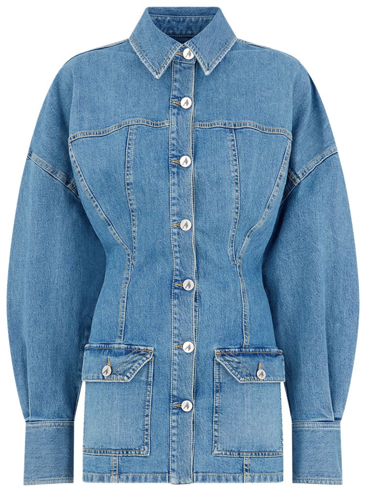 Attico Mini Dress Washed Denim Stretch Sky Blue